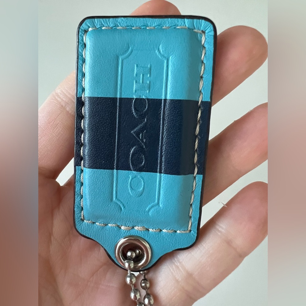 COACH Classic Blue Stripe Leather Bag Hang Tag Silver Hardware Rare! - Picture 7 of 9